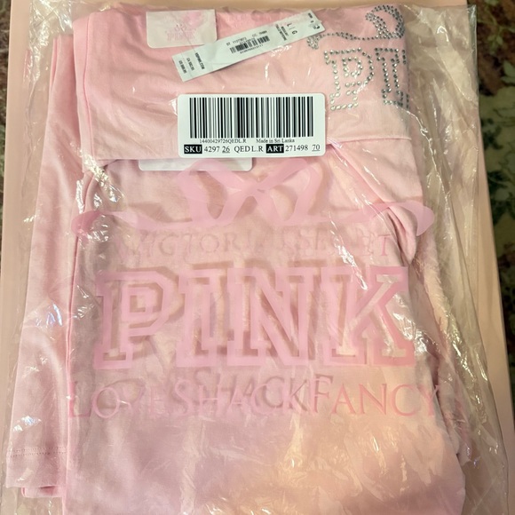 New LoveShackFancy x PINK  Cotton Foldover Flare Leggings W size Large - Picture 7 of 7